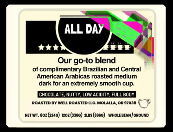 All day coffee blend label