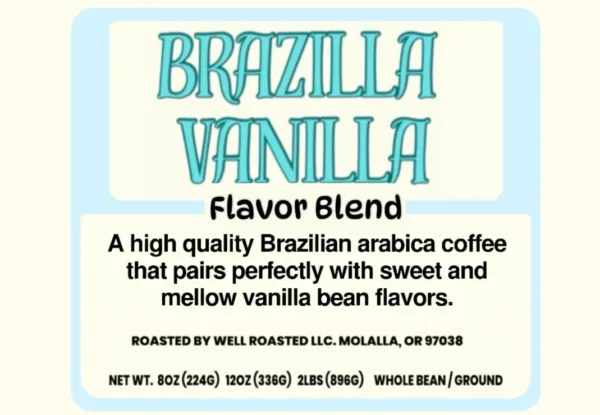 Brazilla Vanilla flavor coffee blend label